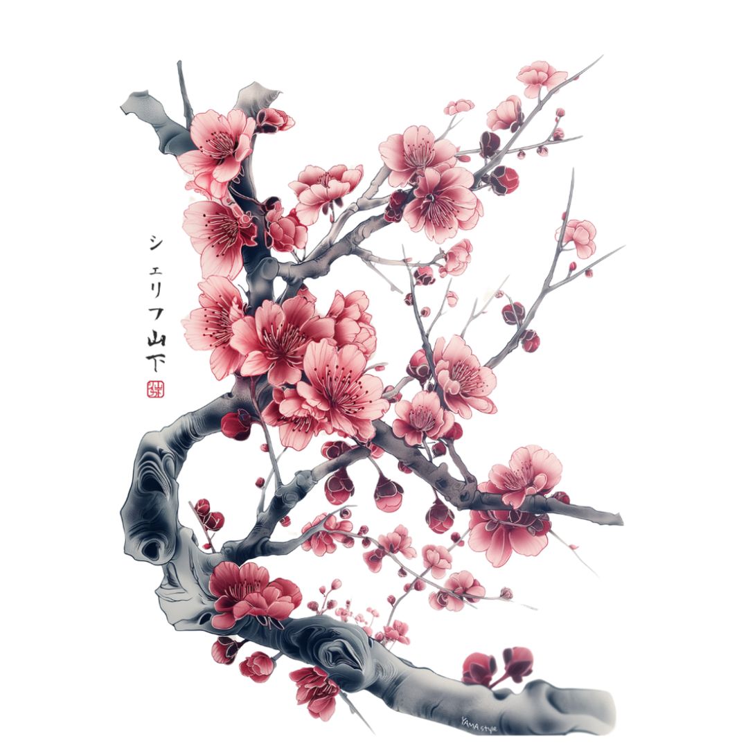 Japan Kirschblüten Kinder Premium T-Shirt "Cherry Blossom - Sakura" im Tattoo-Style von YAMASHITA in weiss