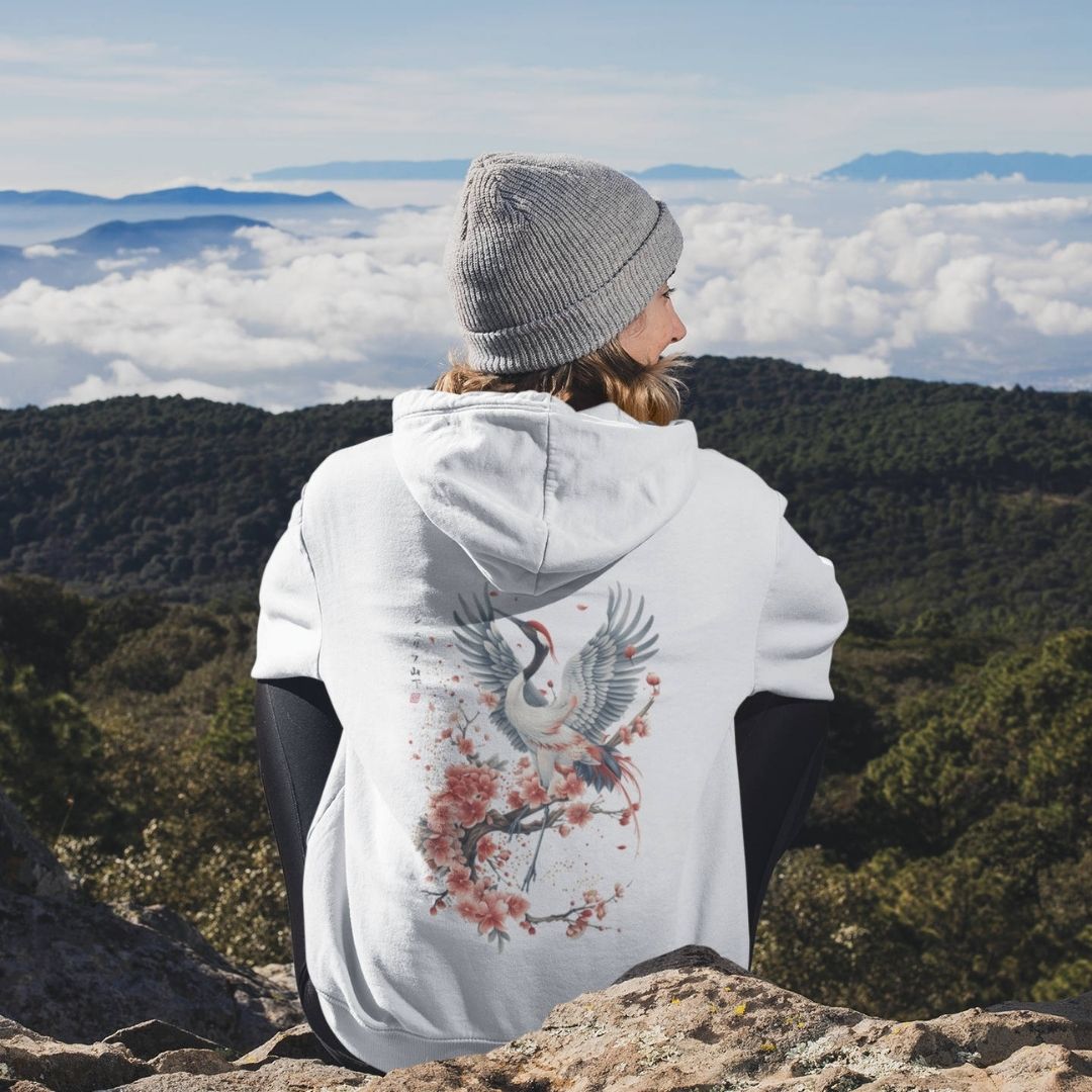 CRANE & FLOWER – Visible Sign Hoodie (Unisex, Off-White, Backprint) | YAMASHITA