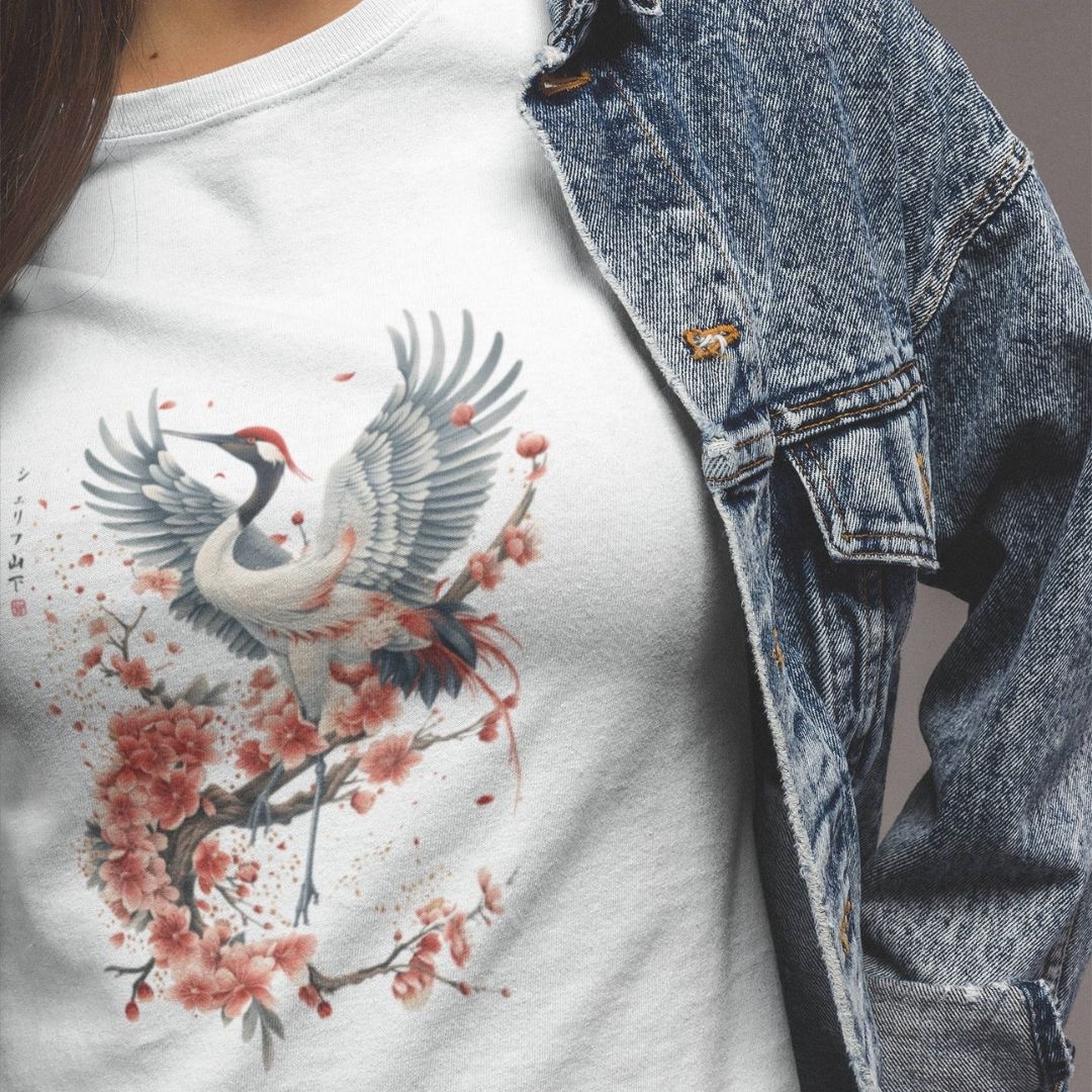 CRANE & FLOWER – Visible Sign T-Shirt (Damen, Weiß) | YAMASHITA
