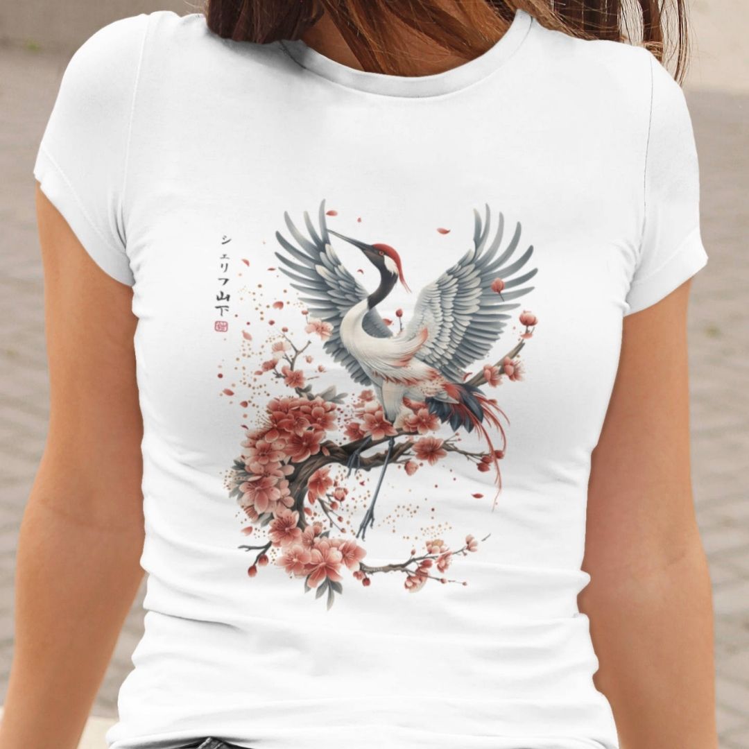 CRANE & FLOWER – Visible Sign T-Shirt (Damen, Weiß) | YAMASHITA