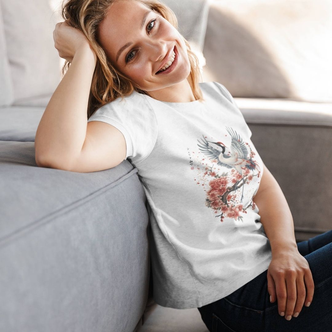 CRANE & FLOWER – Visible Sign T-Shirt (Damen, Weiß) | YAMASHITA