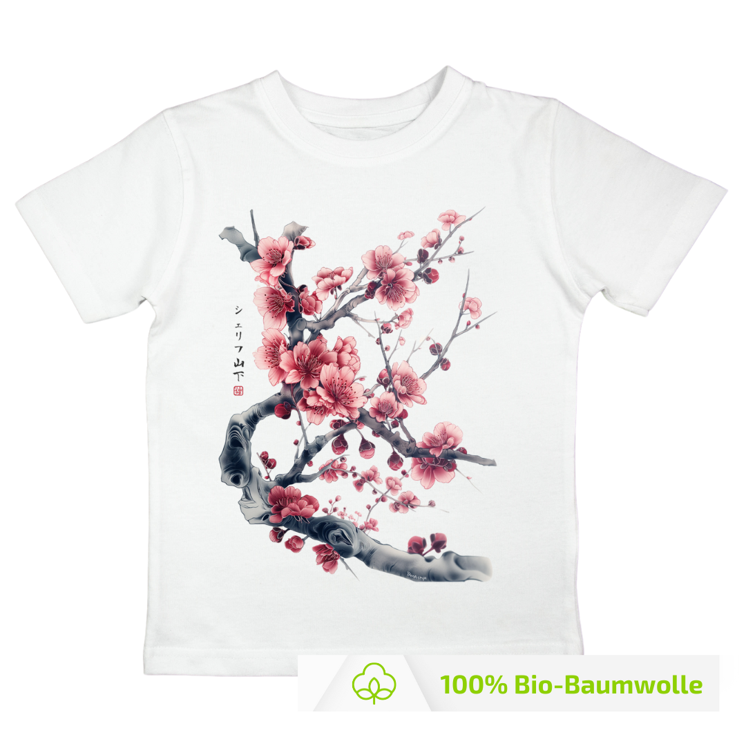Japan Kirschblüten Kinder Premium T-Shirt "Cherry Blossom - Sakura" im Tattoo-Style von YAMASHITA in weiss