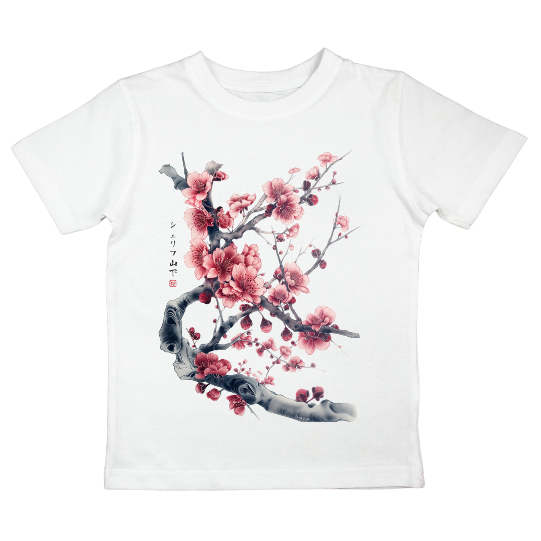 Japan Kirschblüten Kinder Premium T-Shirt "Cherry Blossom - Sakura" im Tattoo-Style von YAMASHITA in weiss