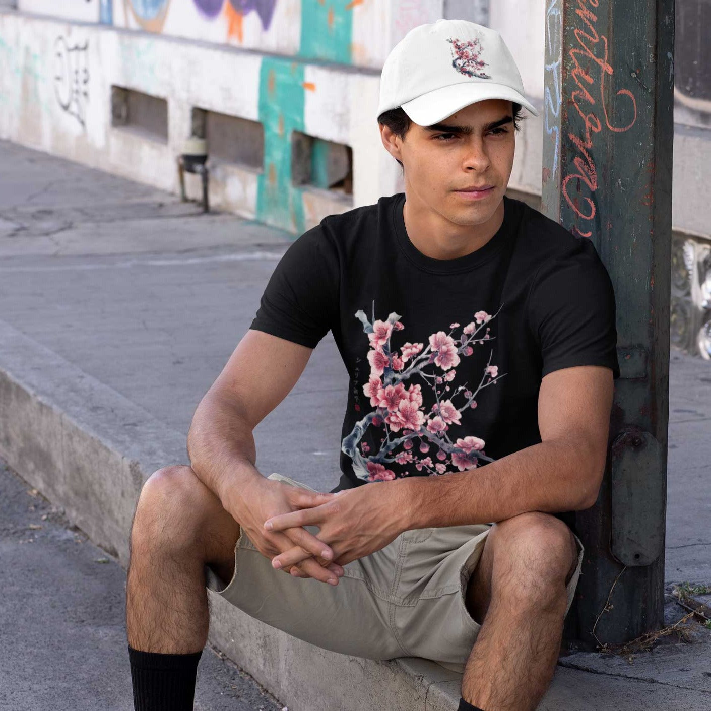 Japan Kirschblüten Herren T-Shirt "Cherry Blossom - Sakura" im Tattoo-Style von YAMASHITA in schwarz