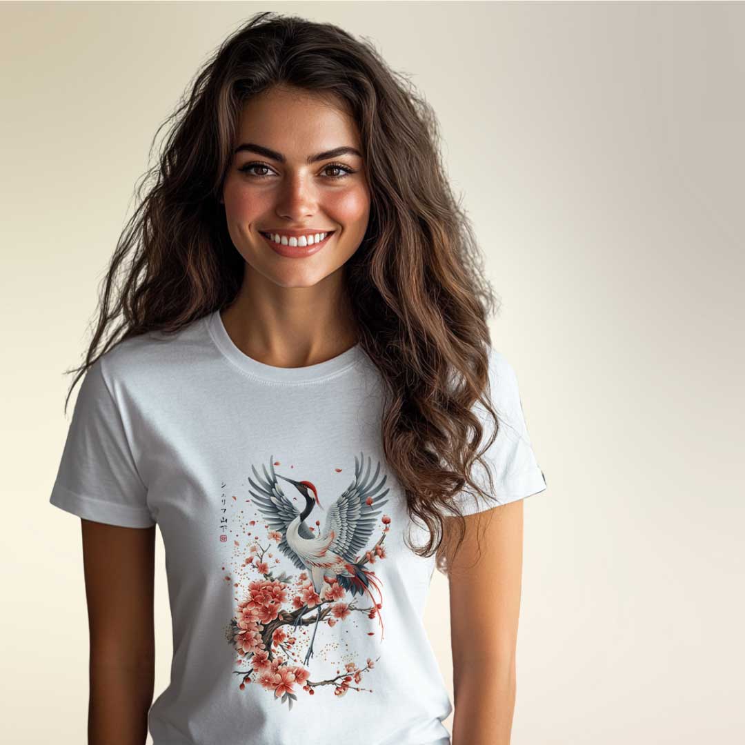 Japan Crane & Flower Unisex T-Shirt im Tattoo-Style von YAMASHITA