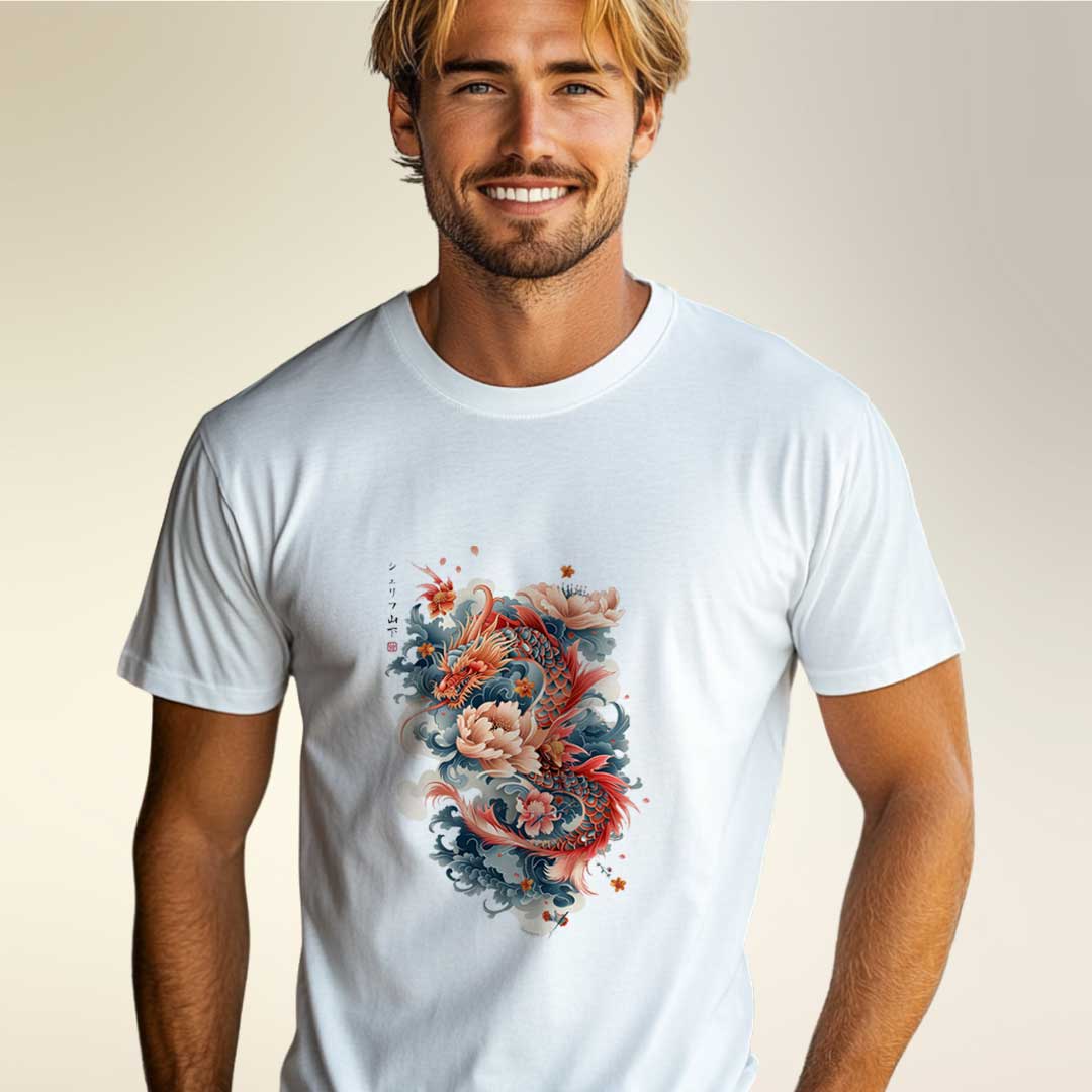 Japan Dragon & Flower Unisex T-Shirt im Tattoo-Style von YAMASHITA
