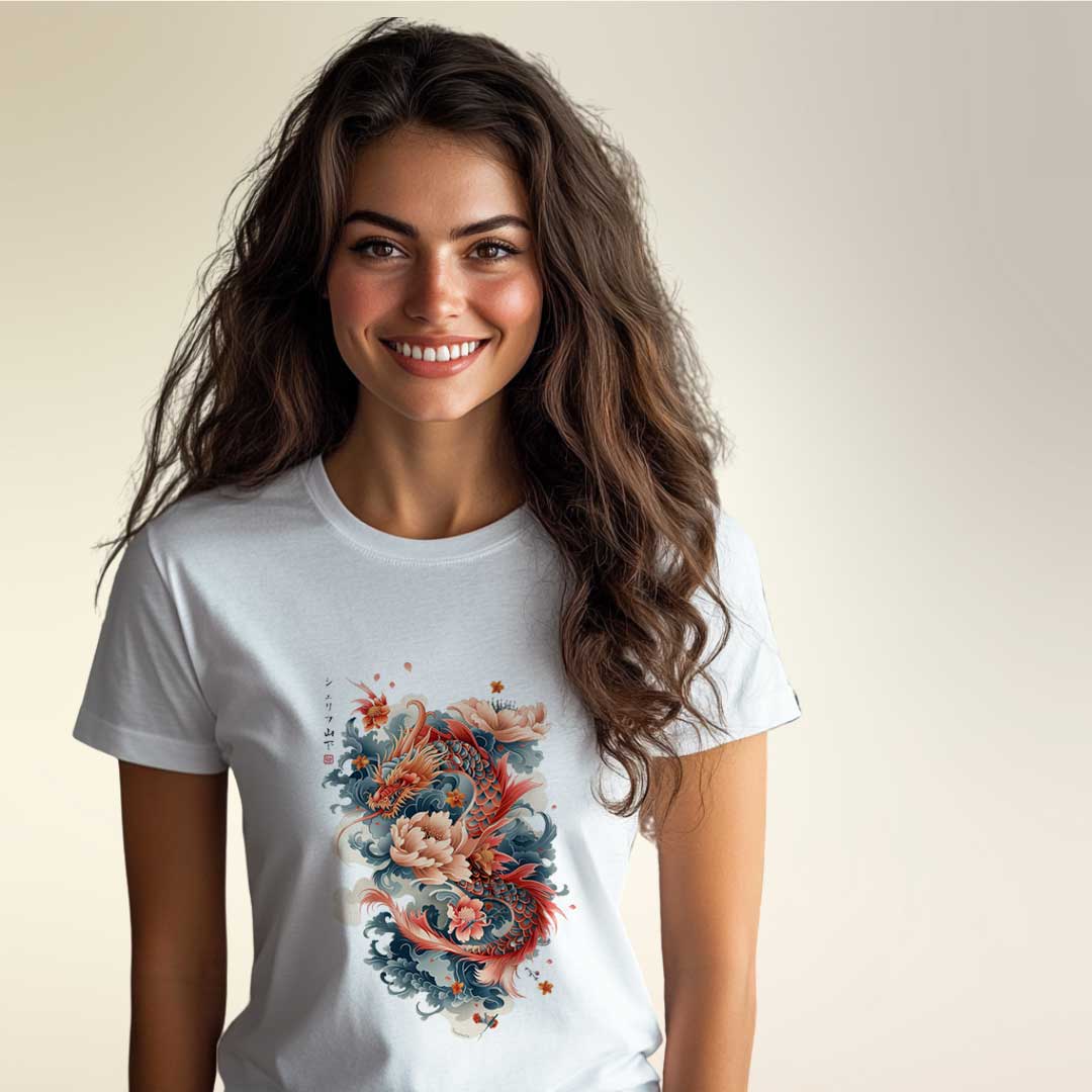 Japan Dragon & Flower Unisex T-Shirt im Tattoo-Style von YAMASHITA