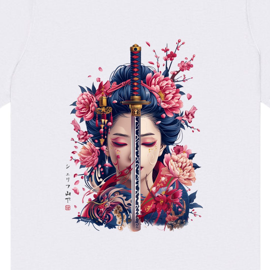 Japan Geisha & Sword Unisex T-Shirt im Tattoo-Style von YAMASHITA