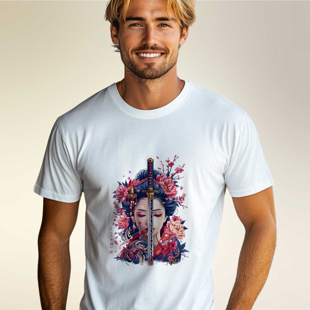 Japan Geisha & Sword Unisex T-Shirt im Tattoo-Style von YAMASHITA