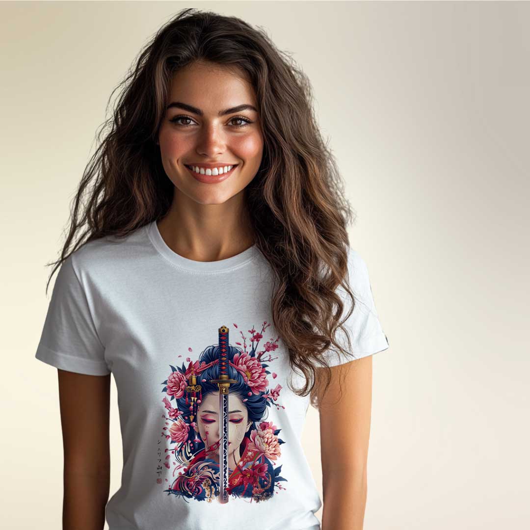 Japan Geisha & Sword Unisex T-Shirt im Tattoo-Style von YAMASHITA