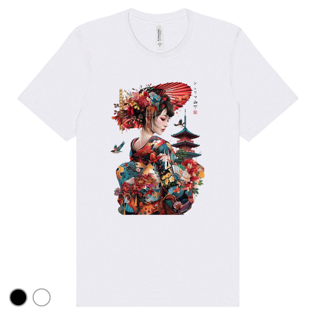 Japan Geisha & Temple Unisex T-Shirt im Tattoo-Style von YAMASHITA
