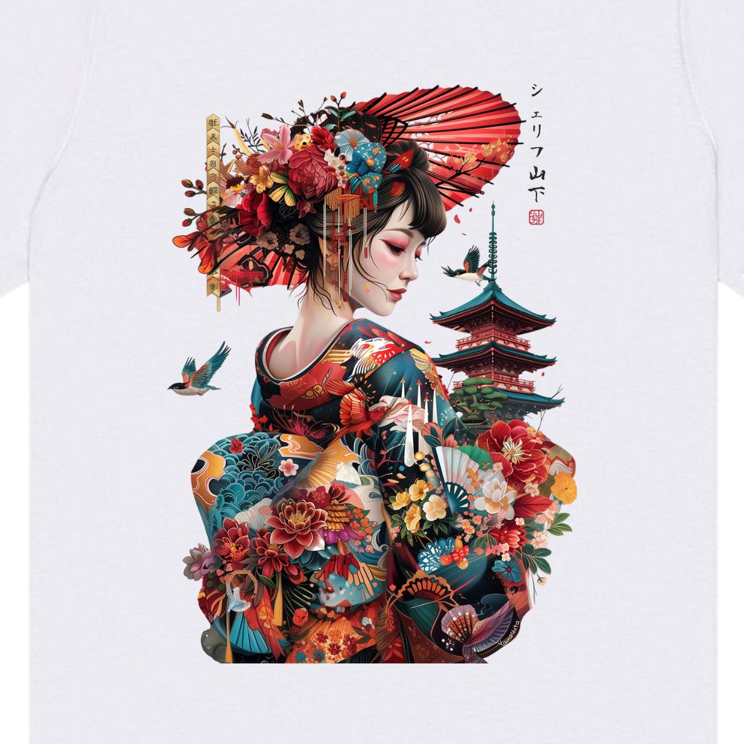 Japan Geisha & Temple Unisex T-Shirt im Tattoo-Style von YAMASHITA