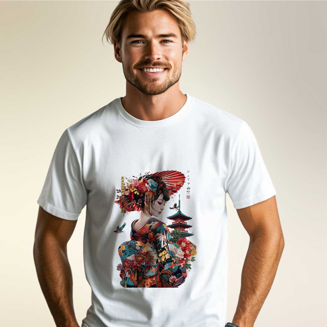 Japan Geisha & Temple Unisex T-Shirt im Tattoo-Style von YAMASHITA