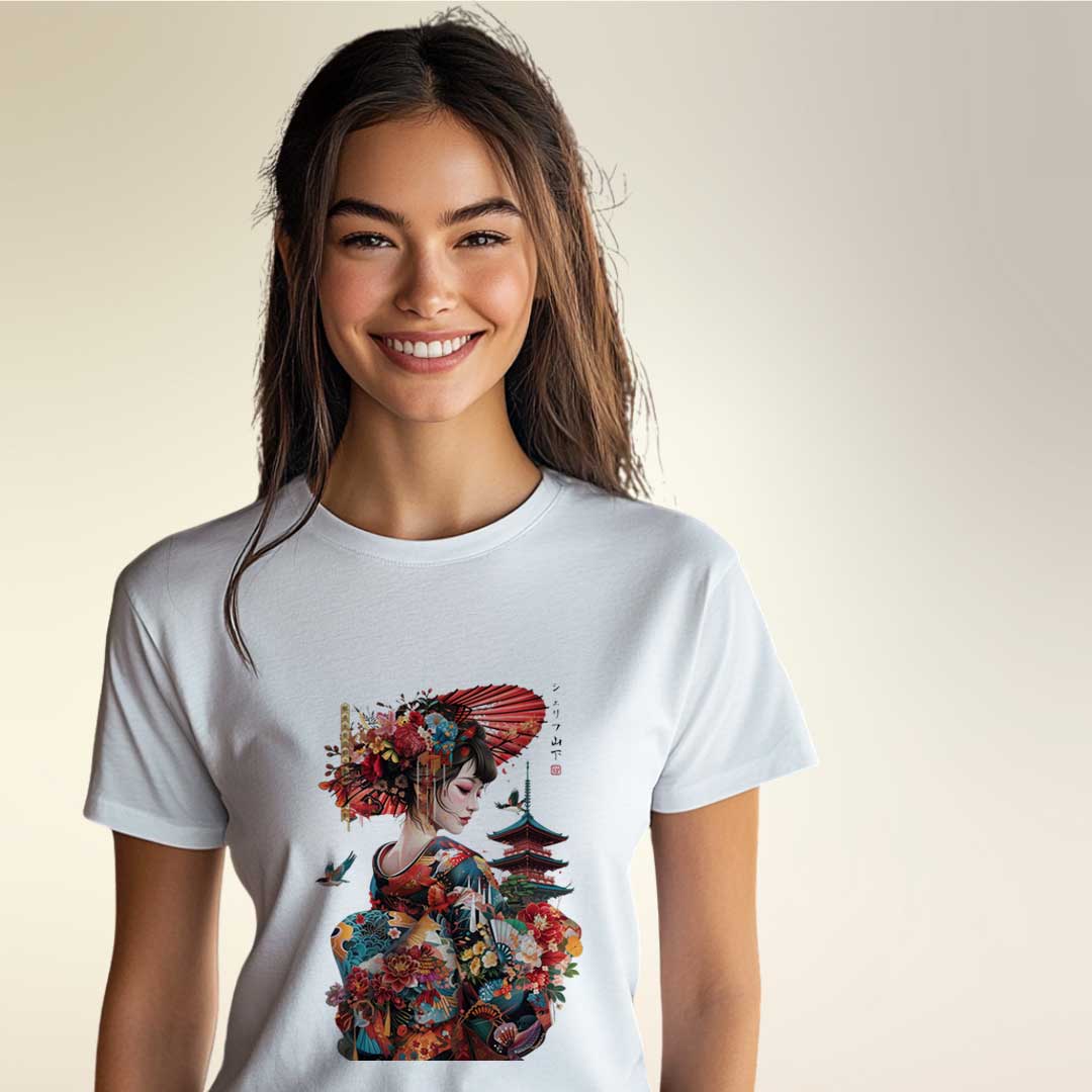 Japan Geisha & Temple Unisex T-Shirt im Tattoo-Style von YAMASHITA