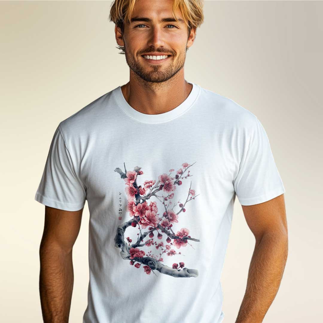 Japan Sakura Cherry Blossom Unisex T-Shirt im Tattoo-Style von YAMASHITA