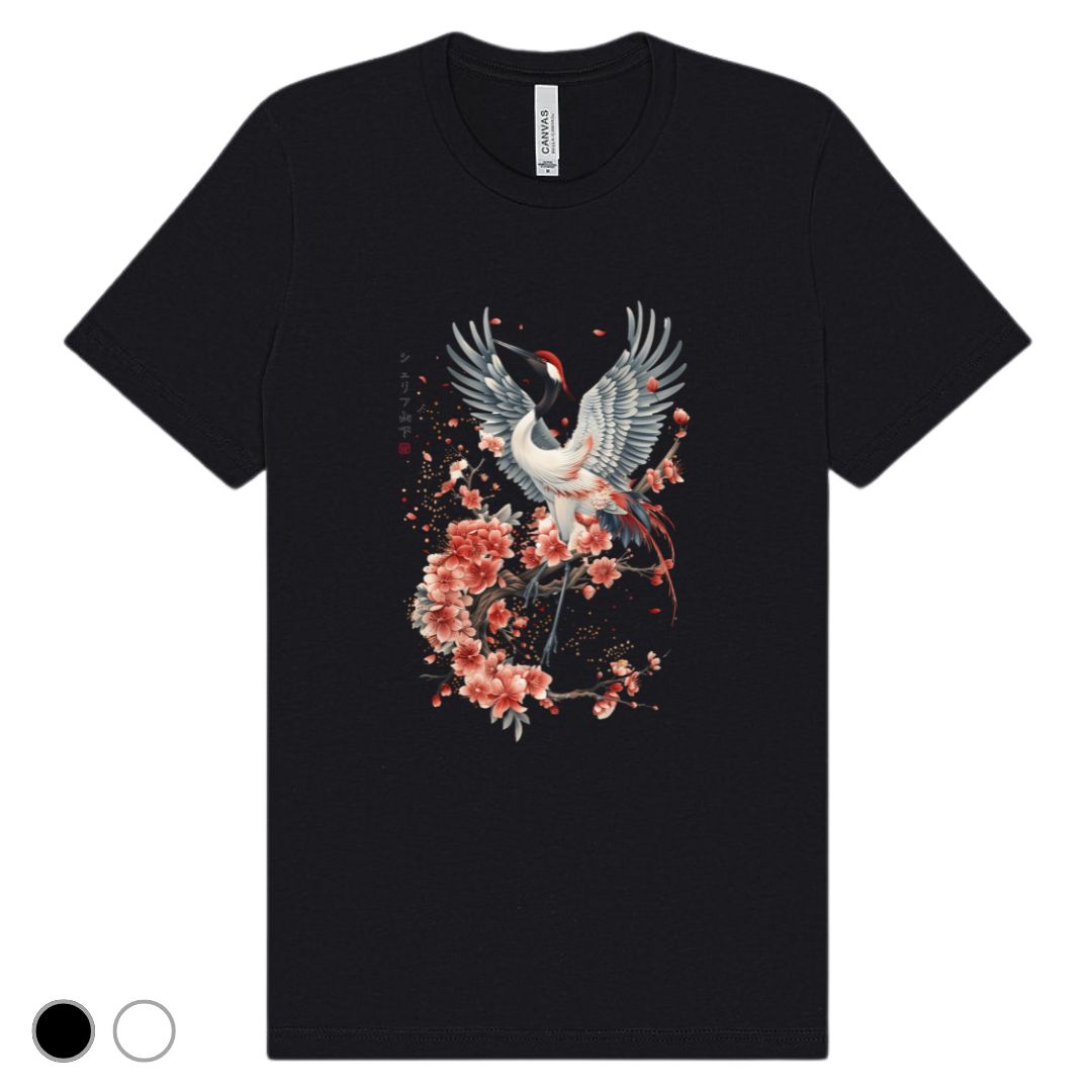Japan Crane & Flower Unisex T-Shirt im Tattoo-Style von YAMASHITA