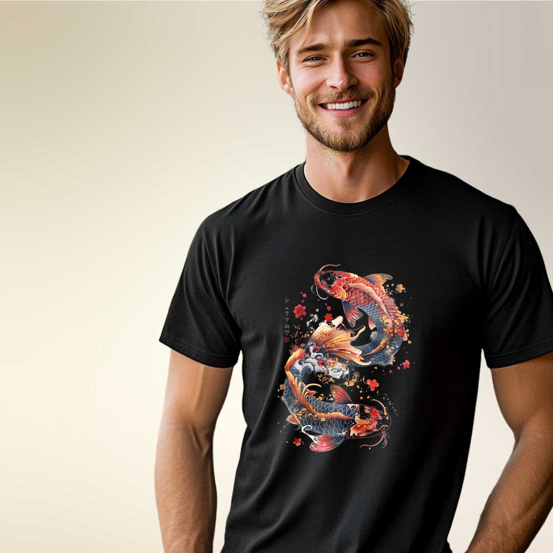Japan Dancing Koi Unisex T-Shirt im Tattoo-Style von YAMASHITA