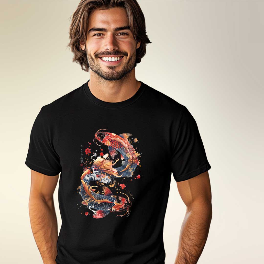 Japan Dancing Koi Unisex T-Shirt im Tattoo-Style von YAMASHITA