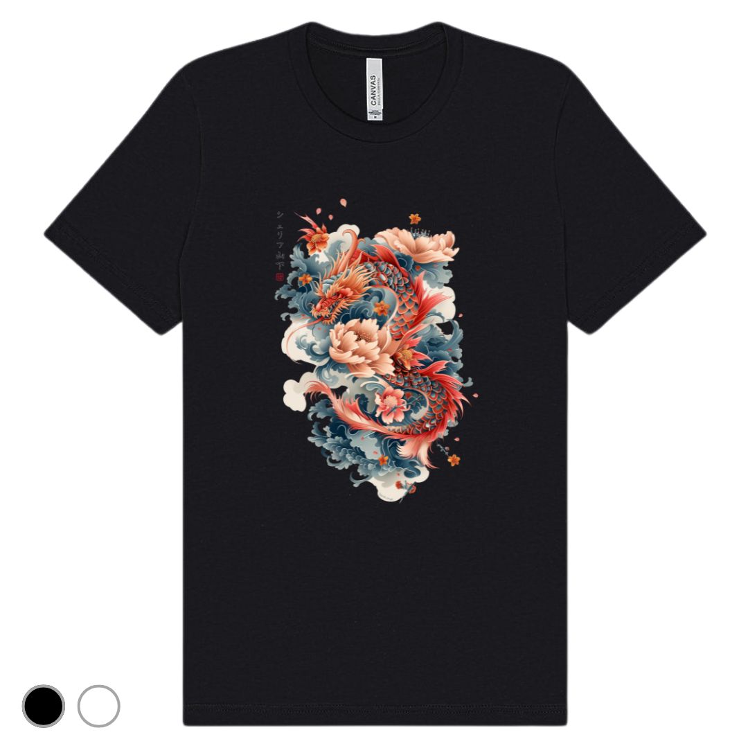 Japan Dragon & Flower Unisex T-Shirt im Tattoo-Style von YAMASHITA