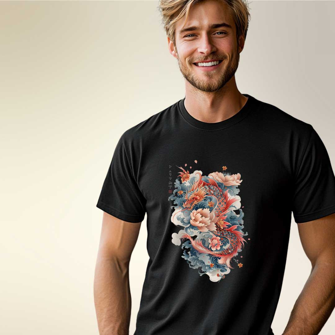 Japan Dragon & Flower Unisex T-Shirt im Tattoo-Style von YAMASHITA