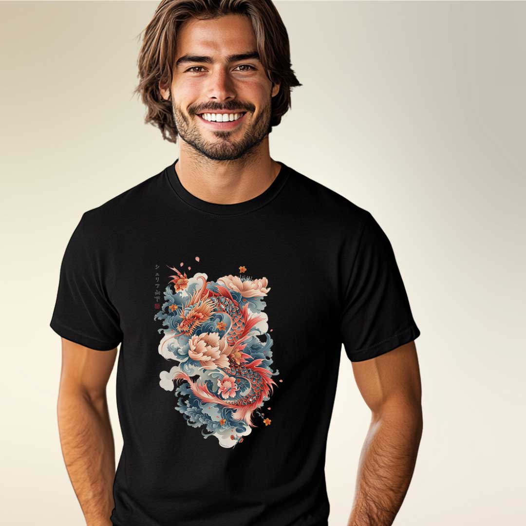Japan Dragon & Flower Unisex T-Shirt im Tattoo-Style von YAMASHITA