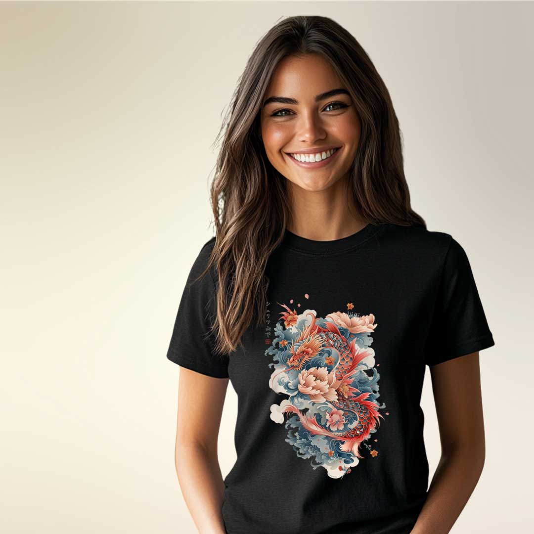 Japan Dragon & Flower Unisex T-Shirt im Tattoo-Style von YAMASHITA