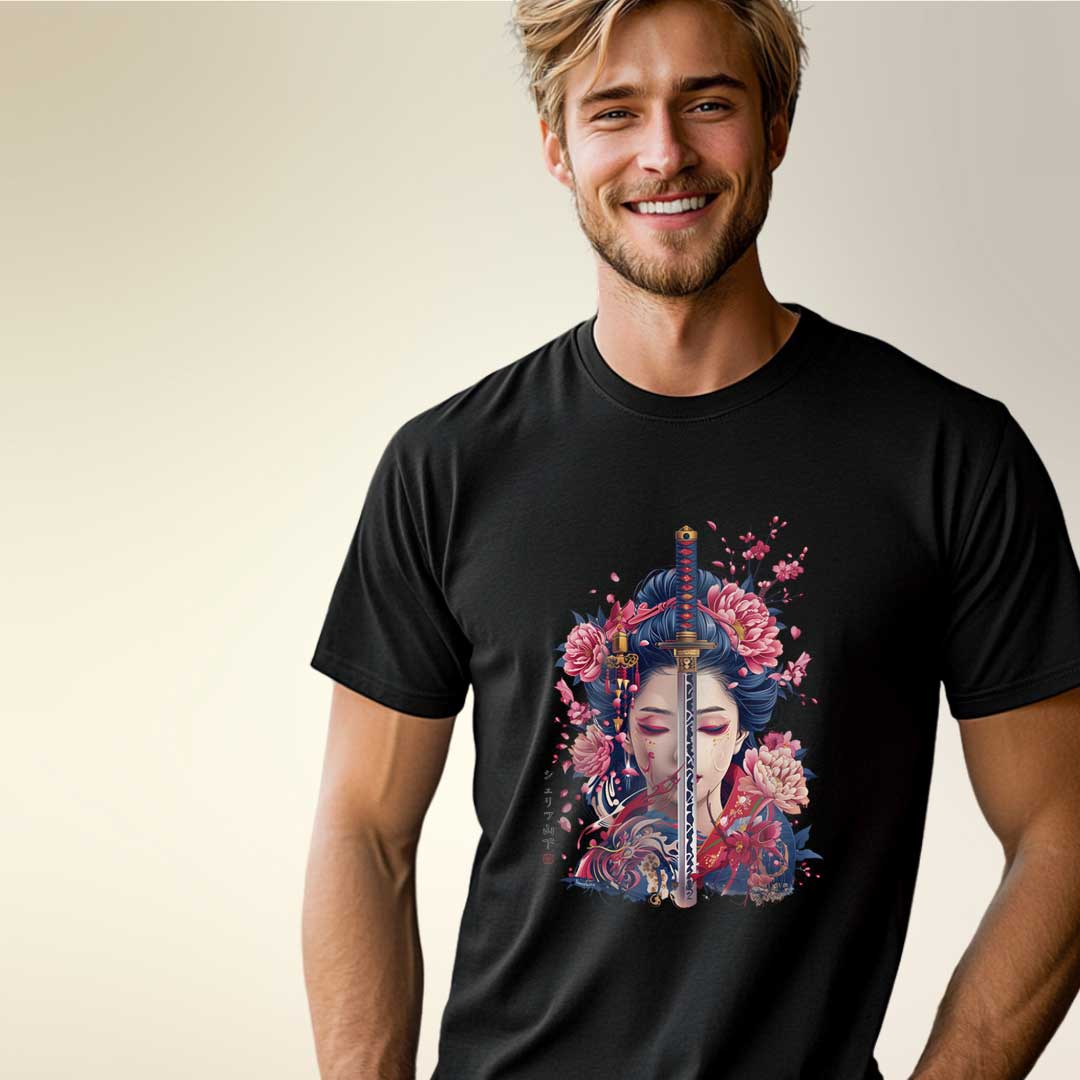 Japan Geisha & Sword Unisex T-Shirt im Tattoo-Style von YAMASHITA
