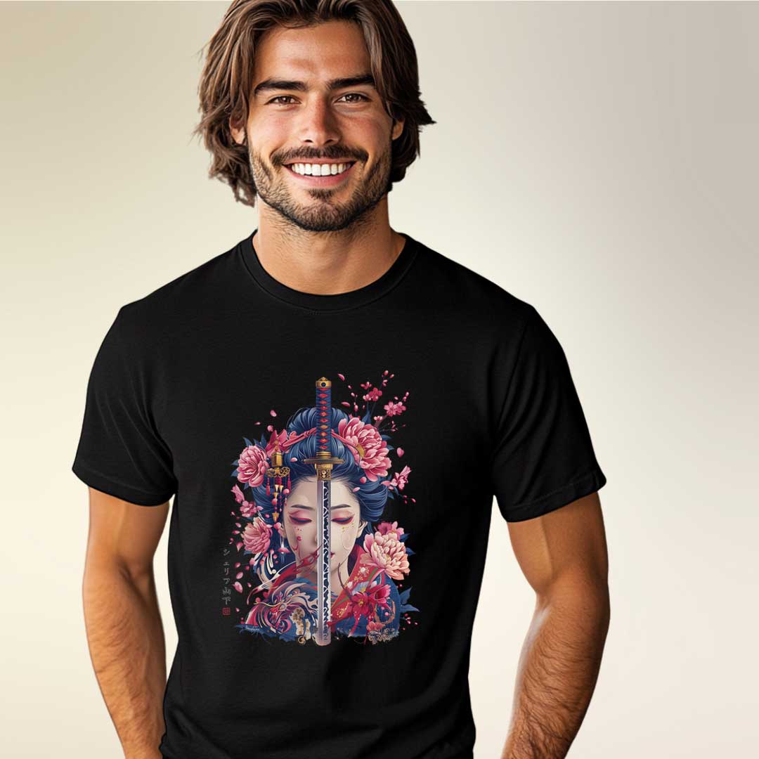 Japan Geisha & Sword Unisex T-Shirt im Tattoo-Style von YAMASHITA