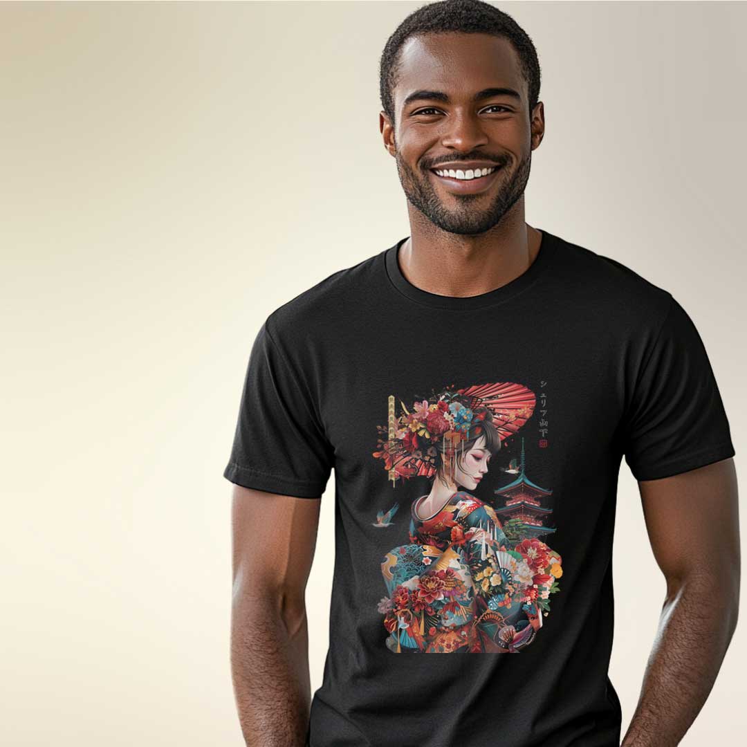 Japan Geisha & Temple Unisex T-Shirt im Tattoo-Style von YAMASHITA