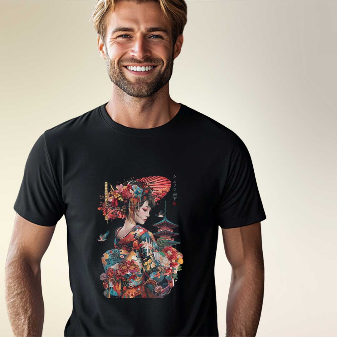 Japan Geisha & Temple Unisex T-Shirt im Tattoo-Style von YAMASHITA