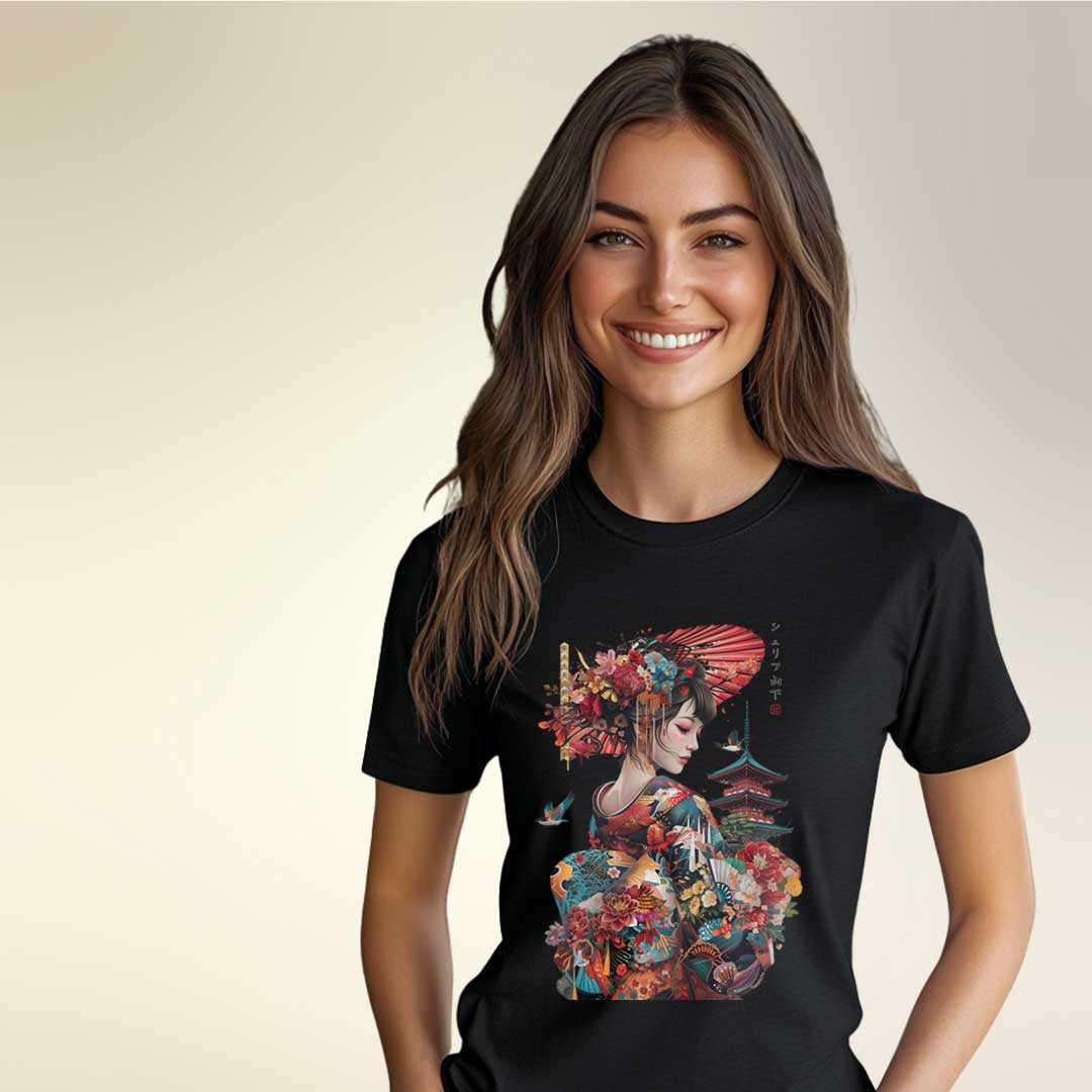 Japan Geisha & Temple Unisex T-Shirt im Tattoo-Style von YAMASHITA