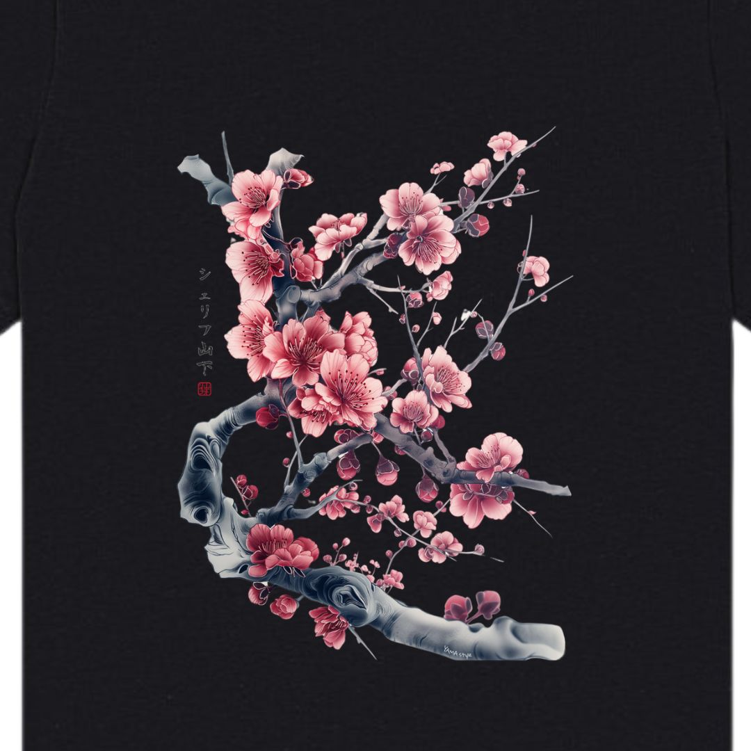 Japan Sakura Cherry Blossom Unisex T-Shirt im Tattoo-Style von YAMASHITA