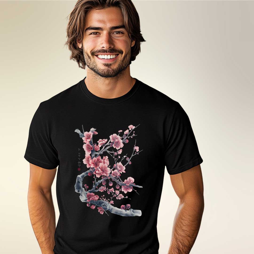 Japan Sakura Cherry Blossom Unisex T-Shirt im Tattoo-Style von YAMASHITA