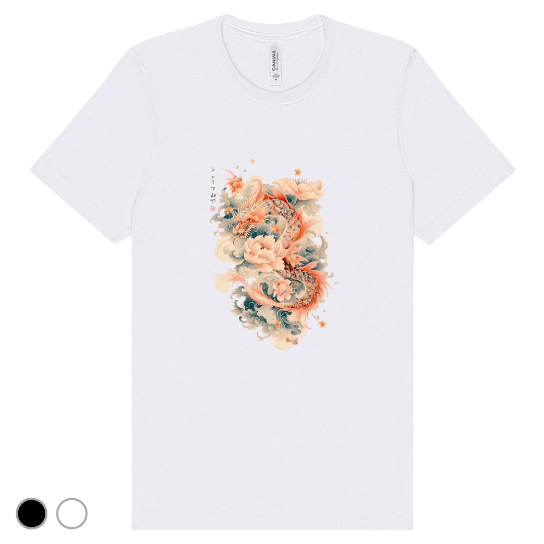 Japan Dragon & Flower Unisex T-Shirt im Vintage-Style von YAMASHITA