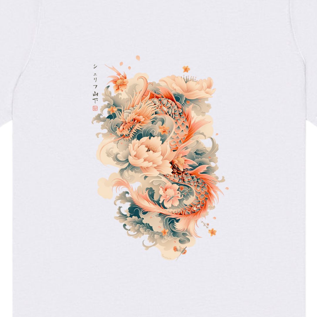 Japan Dragon & Flower Unisex T-Shirt im Vintage-Style von YAMASHITA