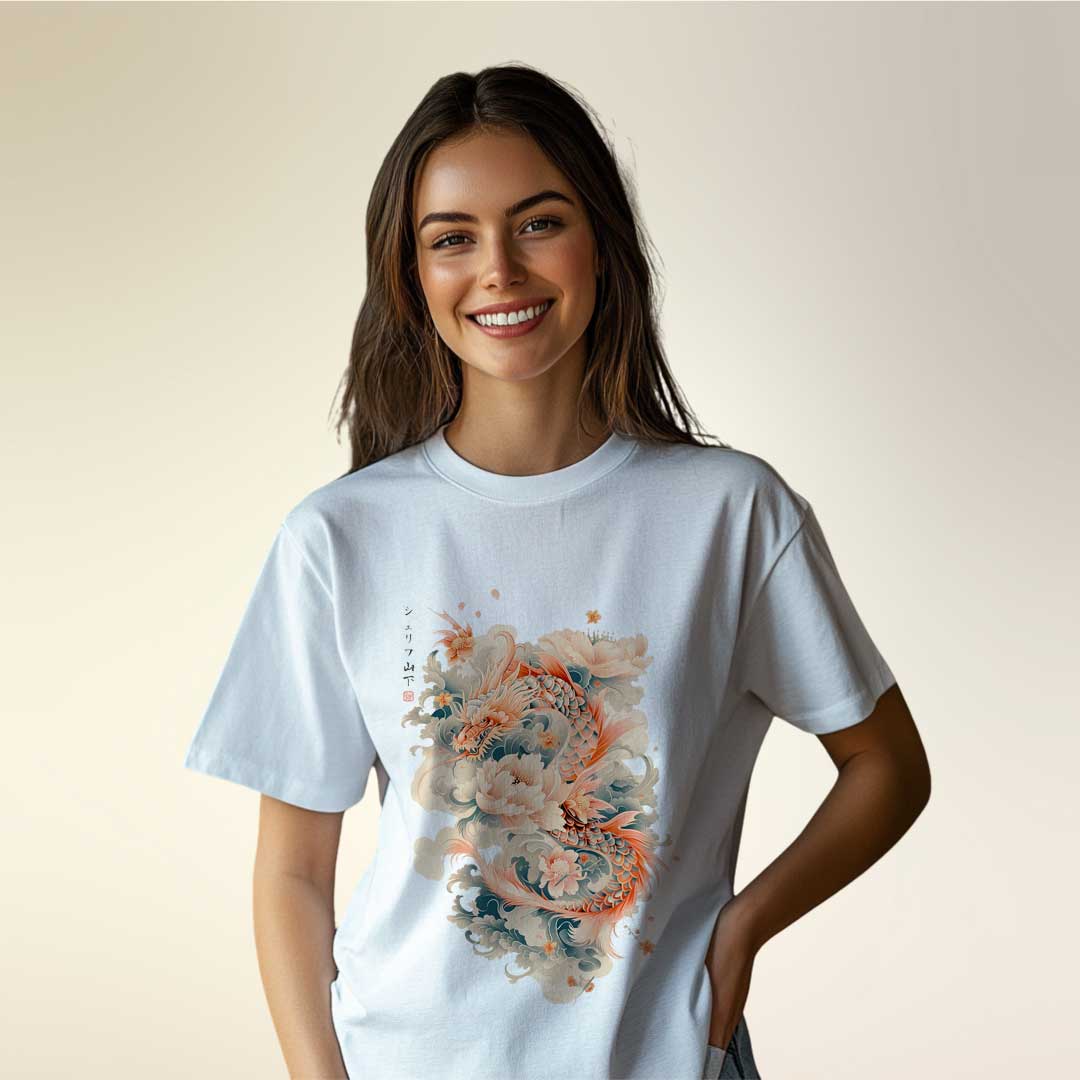 Japan Dragon & Flower Unisex T-Shirt im Vintage-Style von YAMASHITA