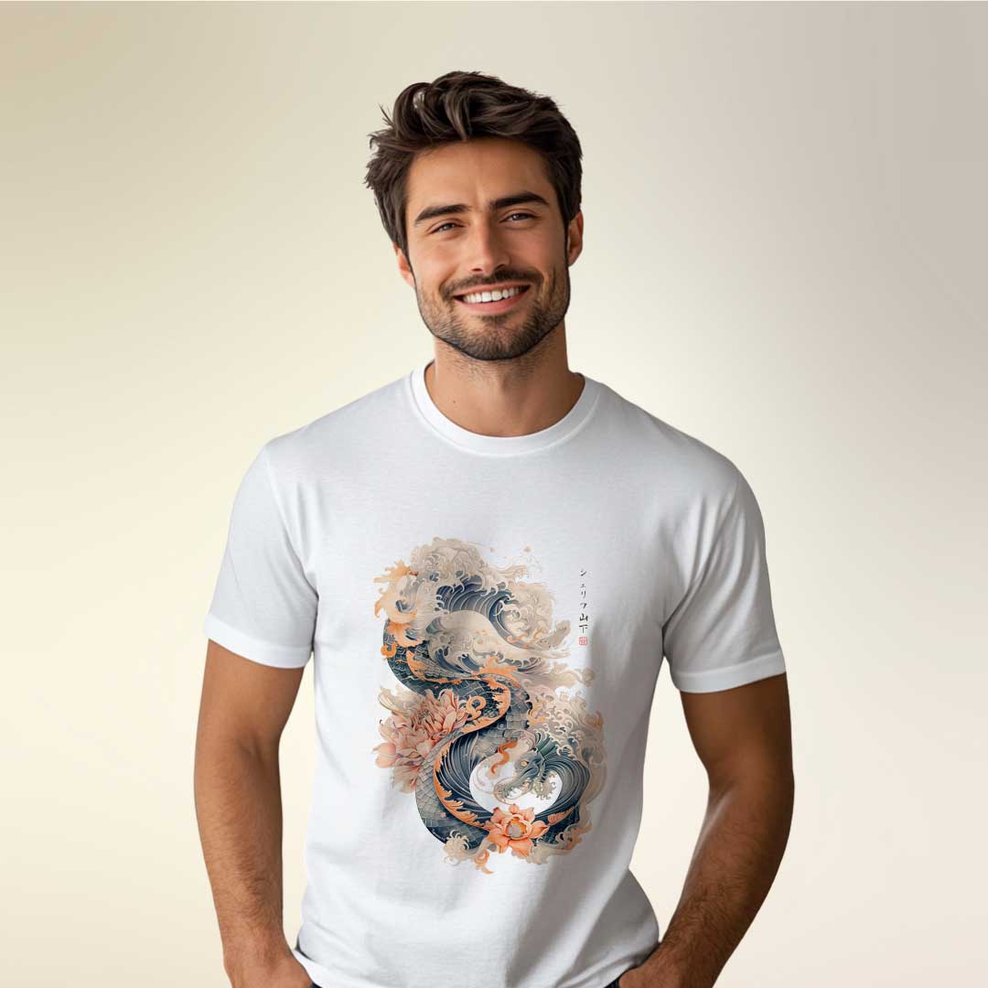 Japan Dragon & Waves Unisex T-Shirt im Vintage-Style von YAMASHITA