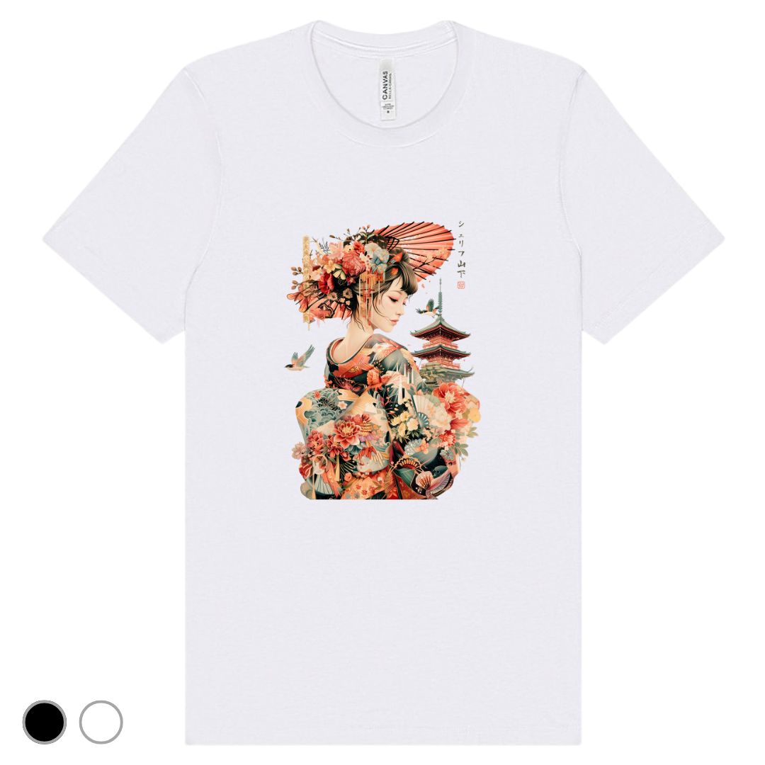 Japan Geisha & Temple Unisex T-Shirt im Vintage-Style von YAMASHITA