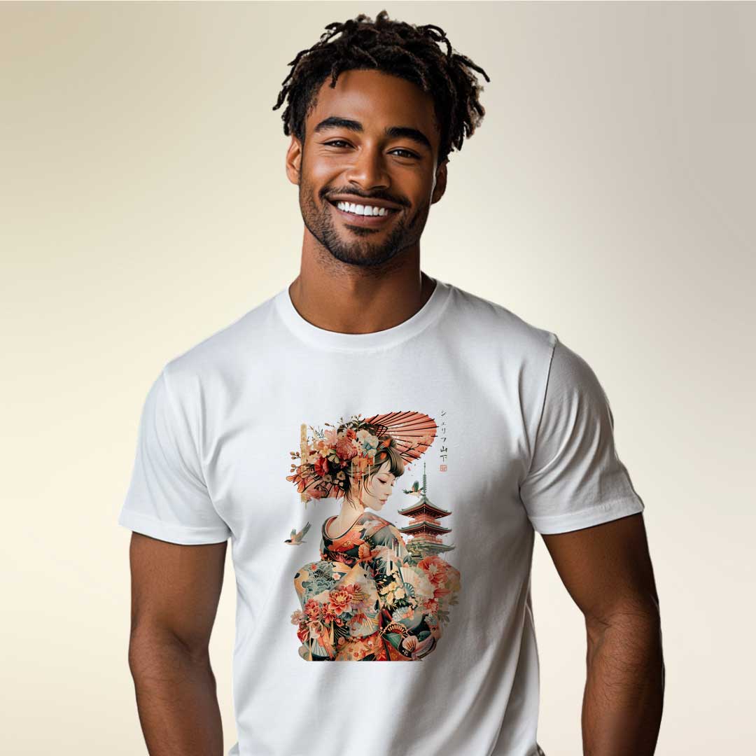 Japan Geisha & Temple Unisex T-Shirt im Vintage-Style von YAMASHITA