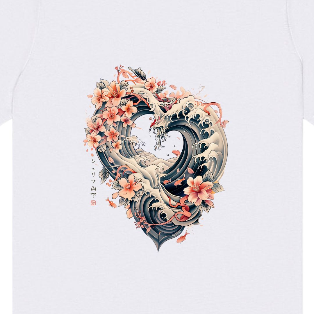 Japan Wave Heart Unisex T-Shirt im Vintage-Style von YAMASHITA