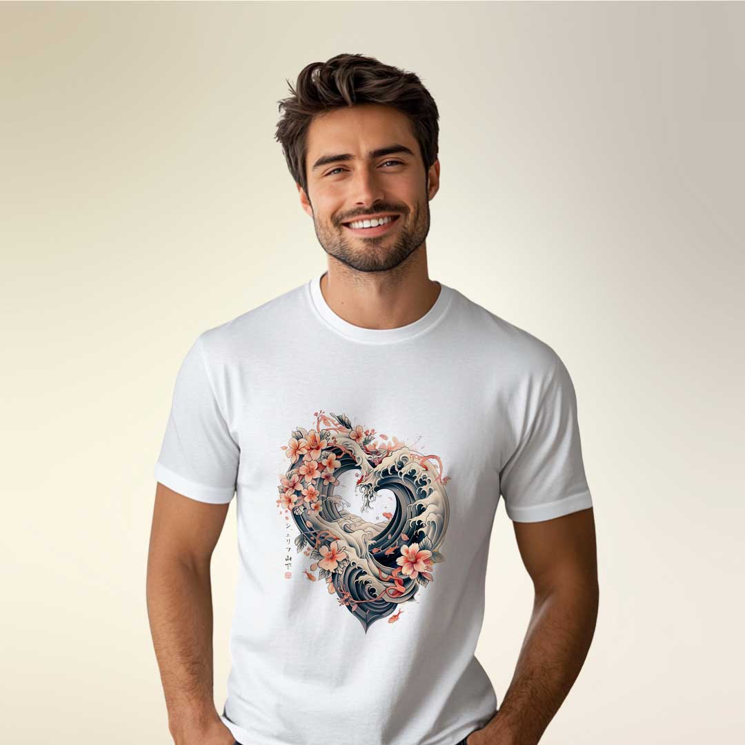 Japan Wave Heart Unisex T-Shirt im Vintage-Style von YAMASHITA