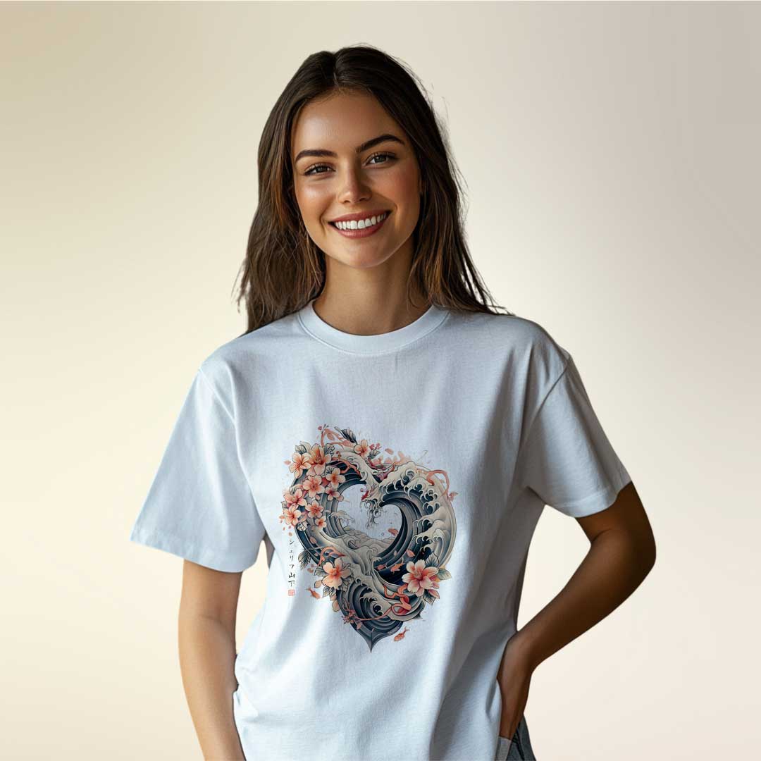 Japan Wave Heart Unisex T-Shirt im Vintage-Style von YAMASHITA