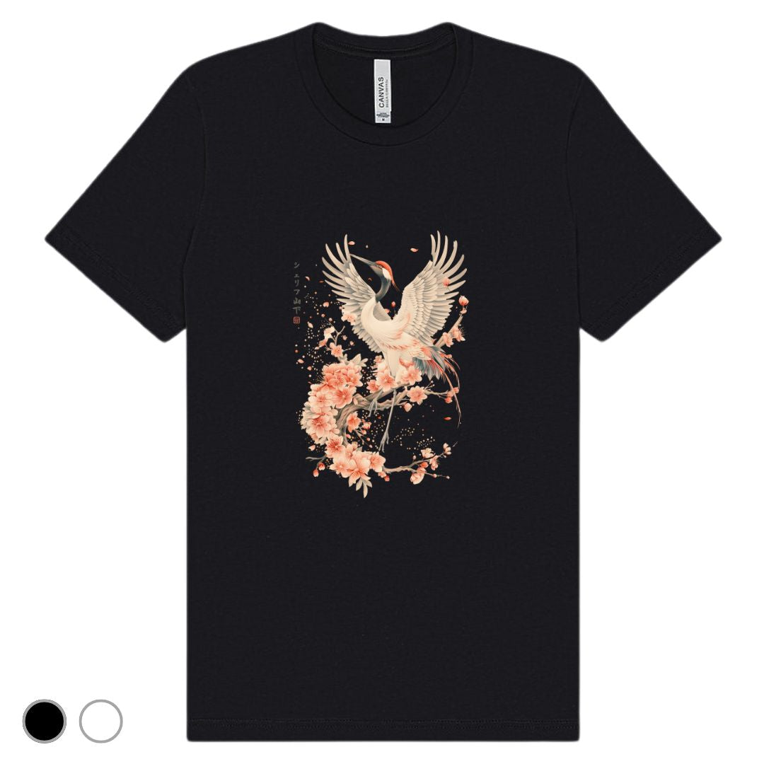 Japan Crane & Flower Unisex T-Shirt im Vintage-Style von YAMASHITA