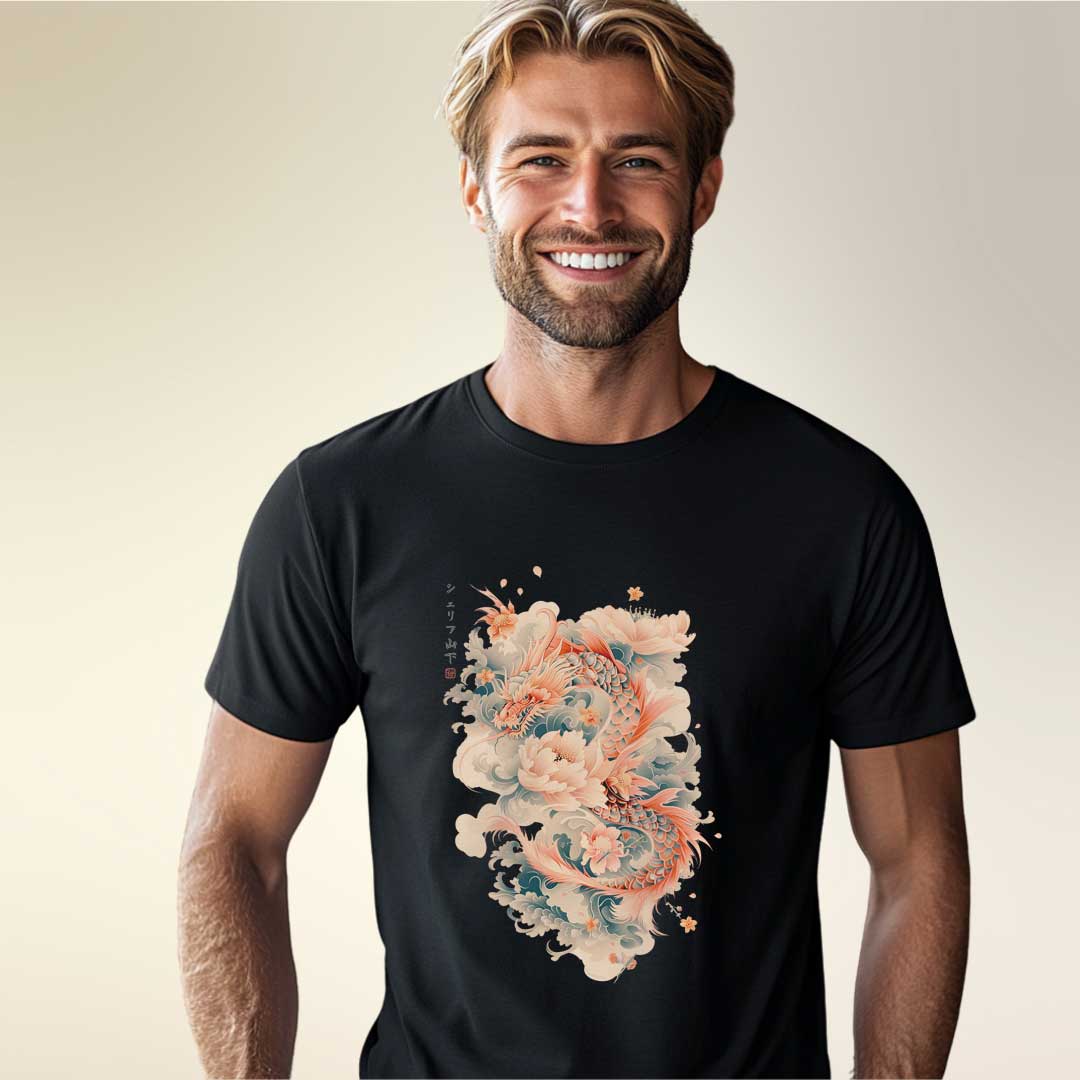 Japan Dragon & Flower Unisex T-Shirt im Vintage-Style von YAMASHITA