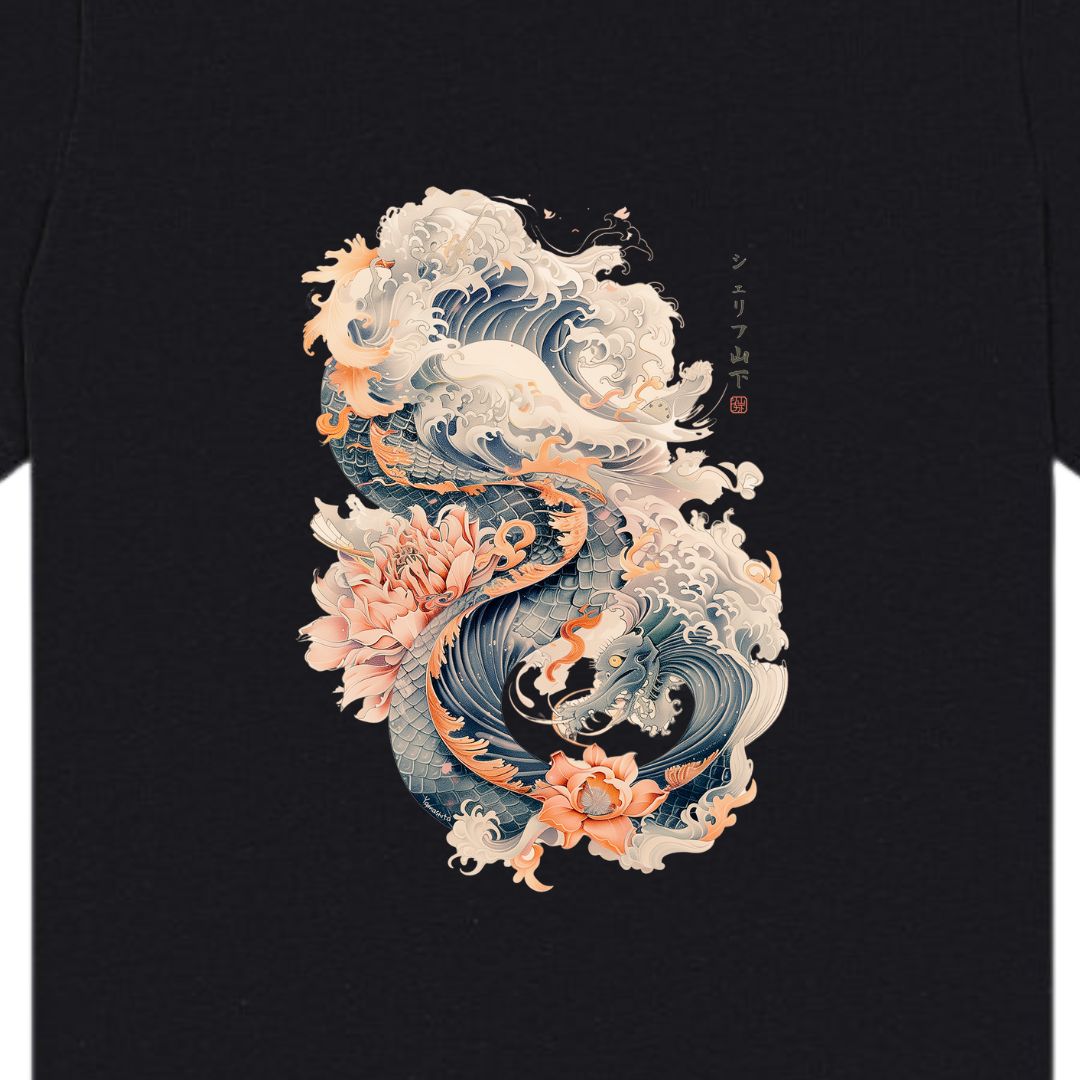 Japan Dragon & Waves Unisex T-Shirt im Vintage-Style von YAMASHITA