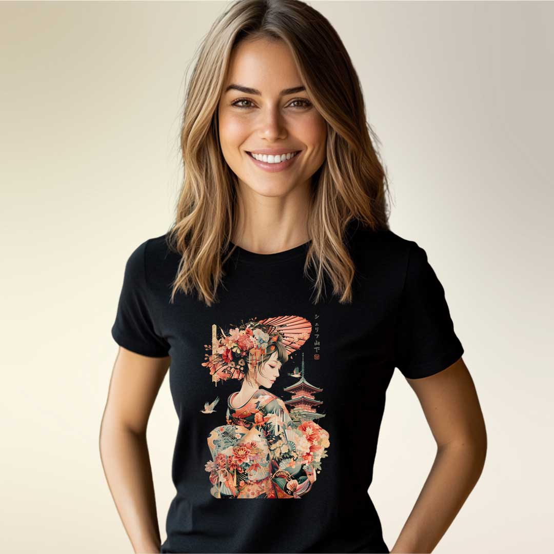 Japan Geisha & Temple Unisex T-Shirt im Vintage-Style von YAMASHITA