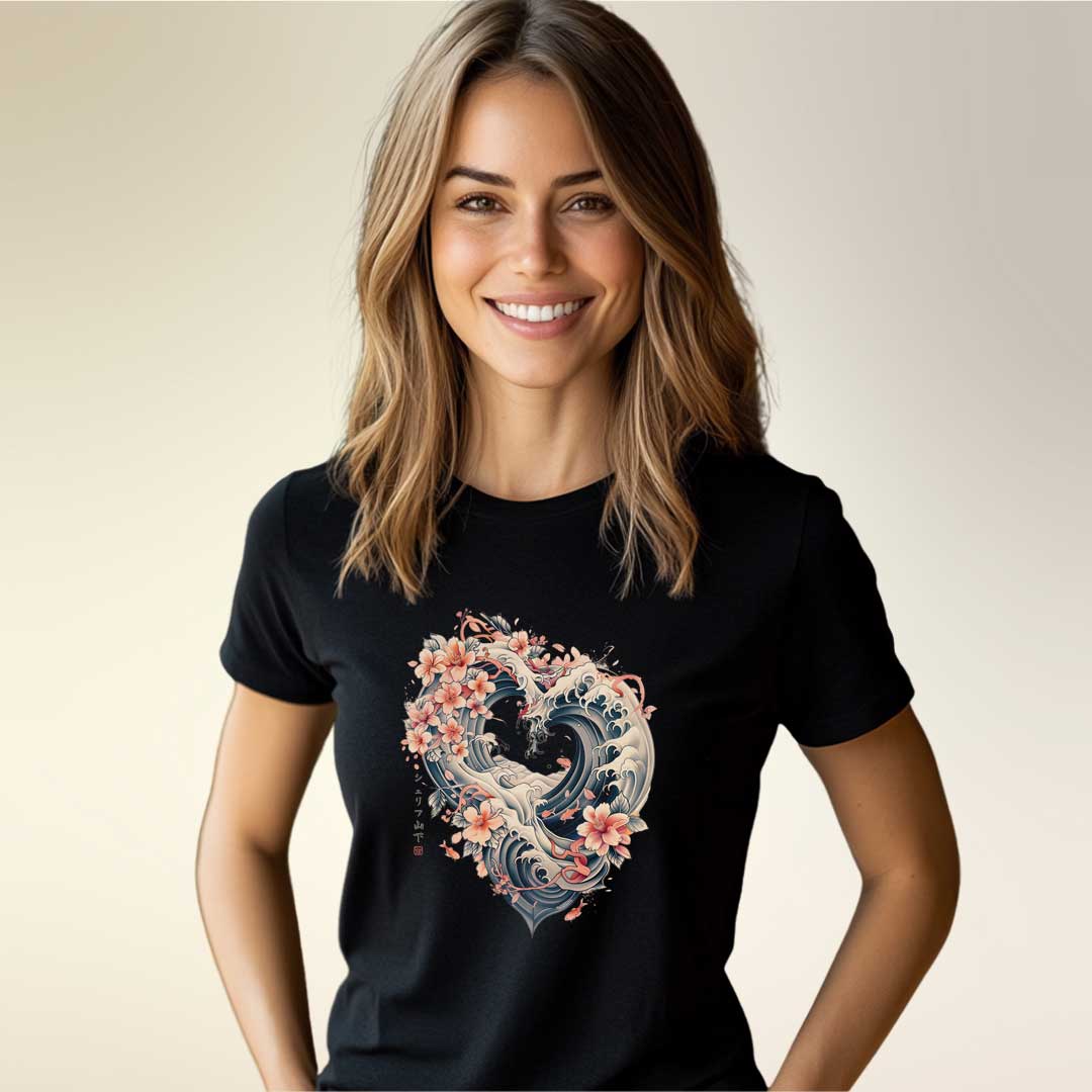 Japan Wave Heart Unisex T-Shirt im Vintage-Style von YAMASHITA