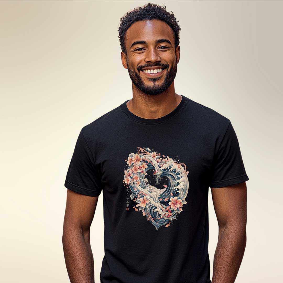 Japan Wave Heart Unisex T-Shirt im Vintage-Style von YAMASHITA