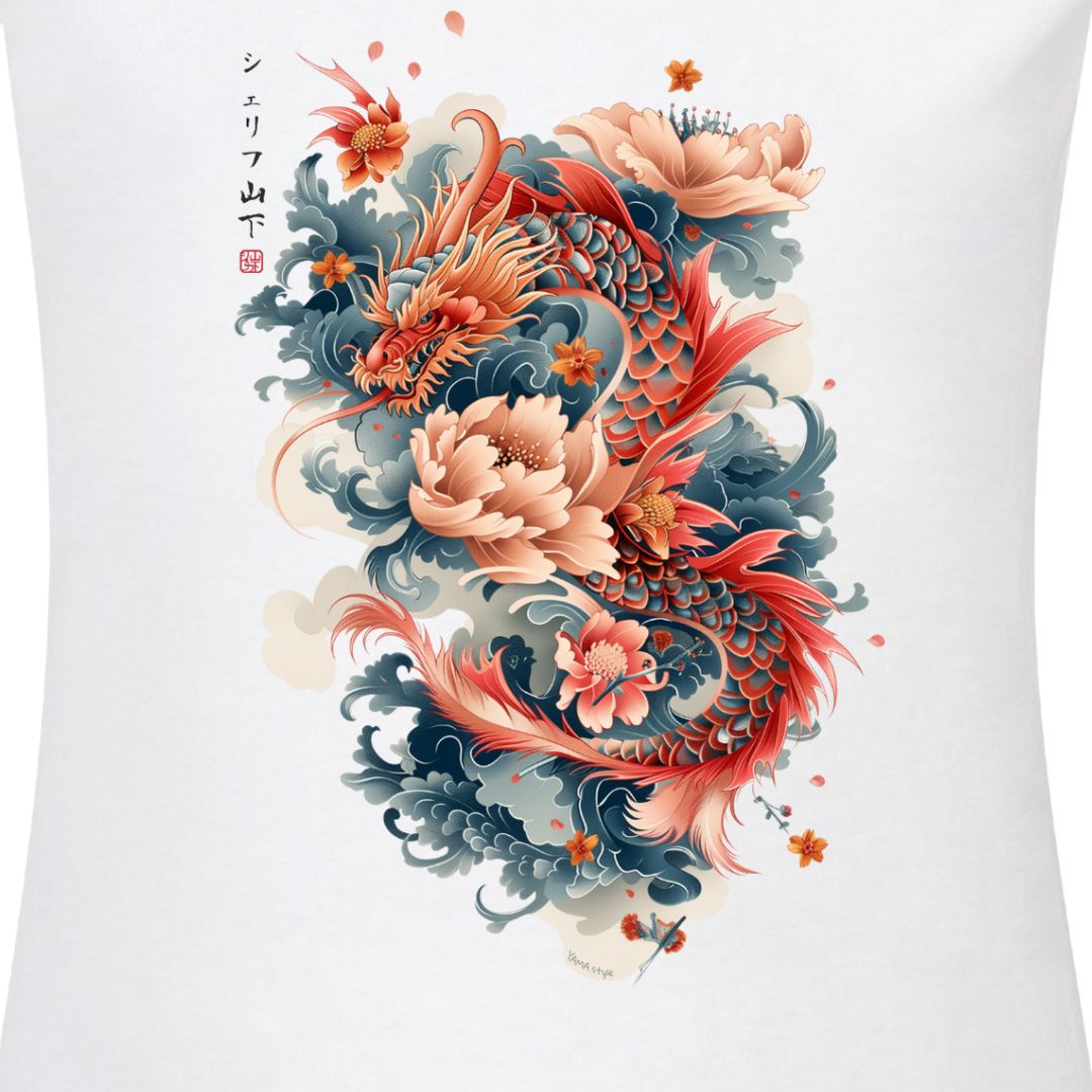 Japan Dragon & Flower Damen T-Shirt im Tattoo-Style von YAMASHITA