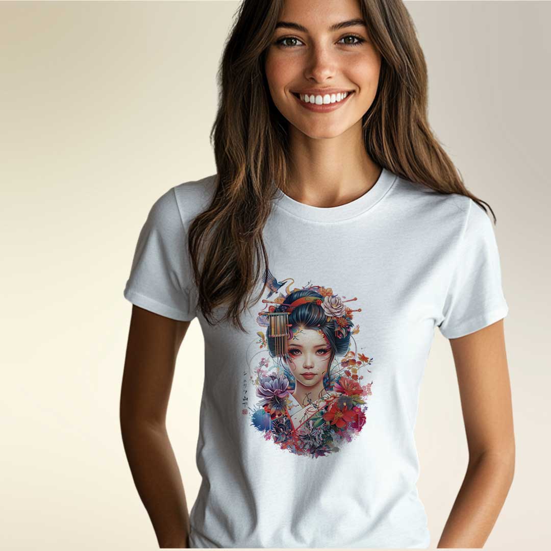 Japan Geisha Damen T-Shirt im Tattoo-Style von YAMASHITA